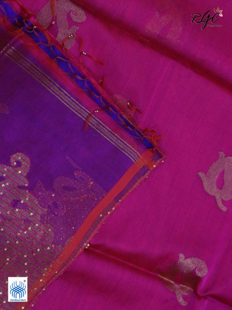 Rani Matka Muslin Silk Antique Zari Sequence Work Jamdani Saree - Image 4