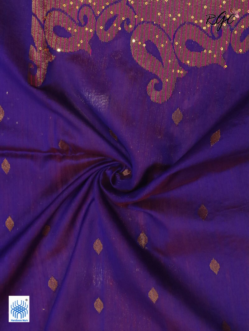 Rani Matka Muslin Silk Antique Zari Sequence Work Jamdani Saree - Image 5