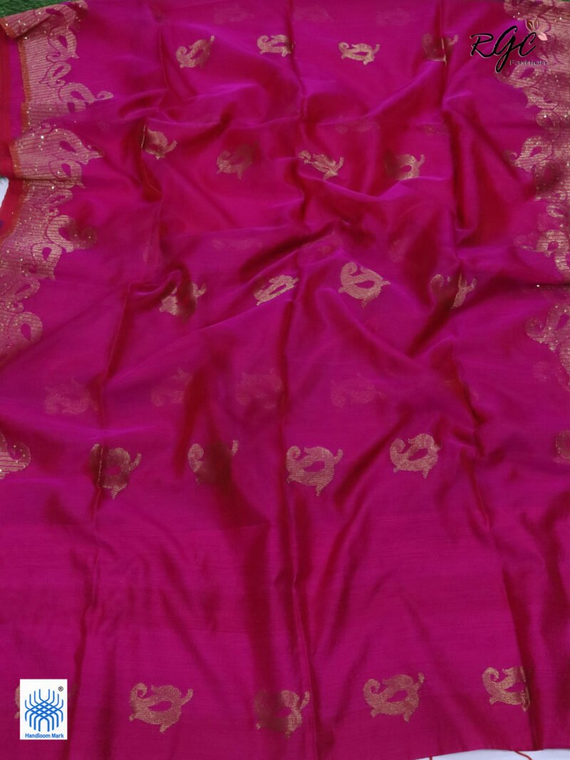 Rani Matka Muslin Silk Antique Zari Sequence Work Jamdani Saree - Image 6