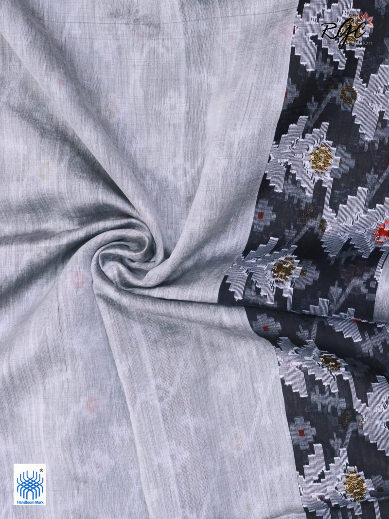 Black Pure Resham Dhakai Muslin Jamdani Saree - Image 7