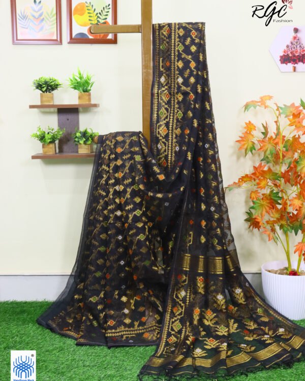 Black Pure Resham Dhakai Muslin Jamdani Saree