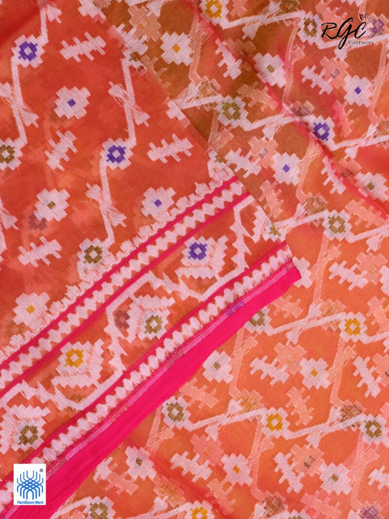 Dual Tone Pure Resham Dhakai Muslin Jamdani Saree - Image 3