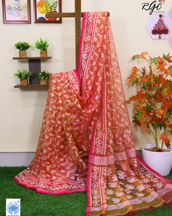 Dual Tone Pure Resham Dhakai Muslin Jamdani Saree
