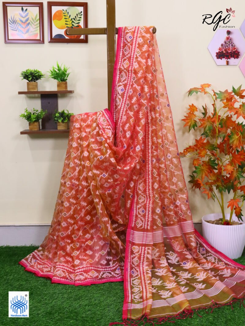 Dual Tone Pure Resham Dhakai Muslin Jamdani Saree