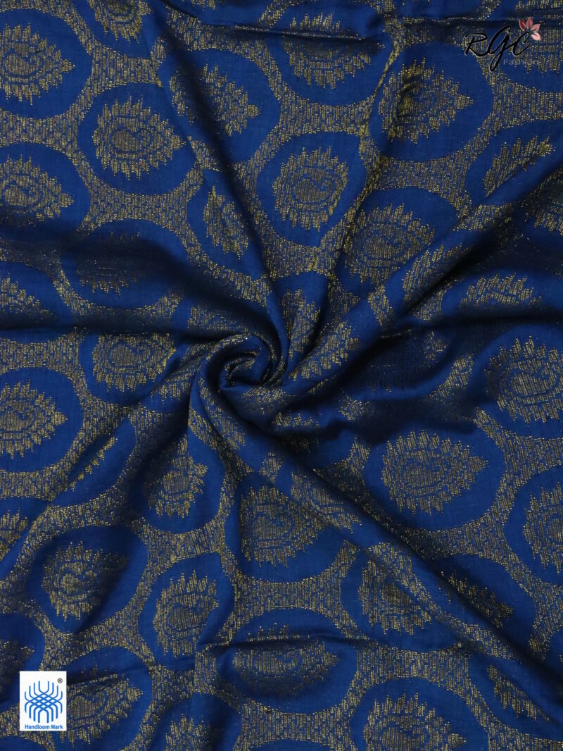 Royal Blue Paisly Organic Linen Jamdani Saree - Image 4