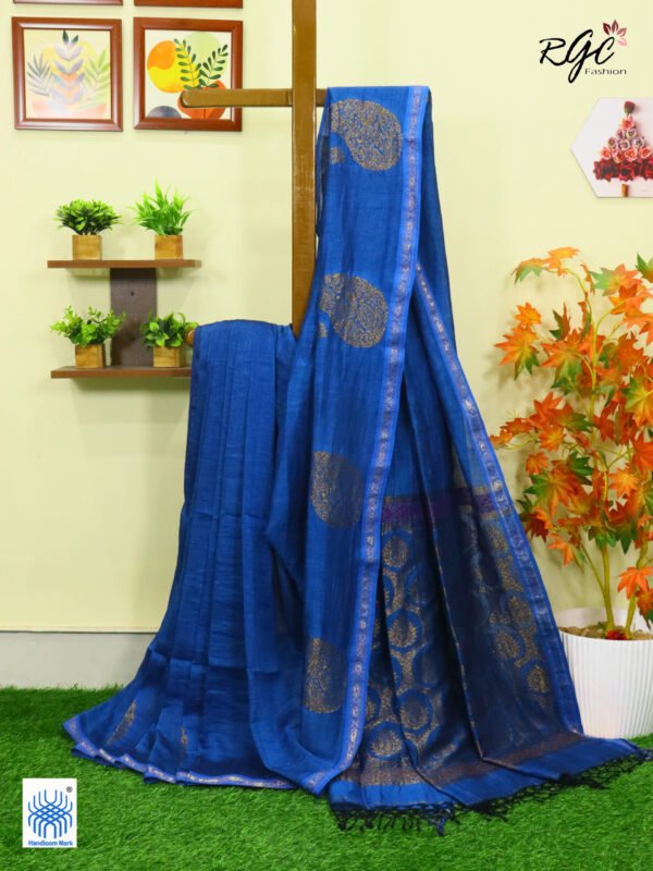 Royal Blue Paisly Organic Linen Jamdani Saree