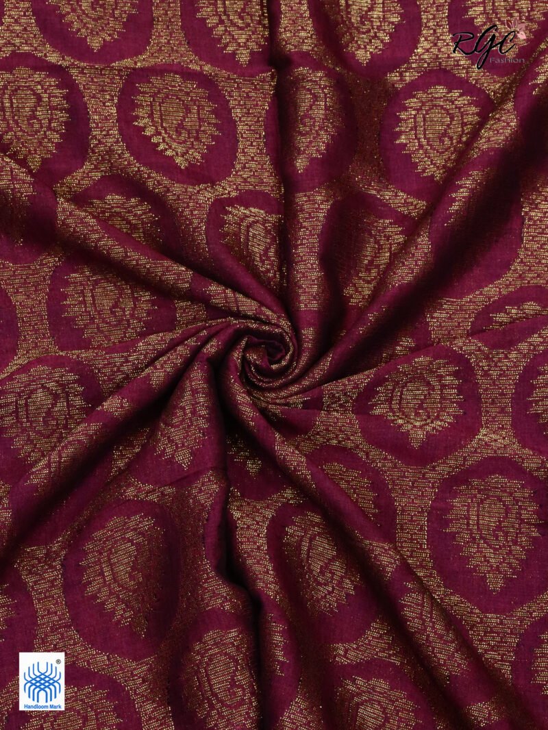 Beetroot Paisly Organic Linen Jamdani Saree - Image 5