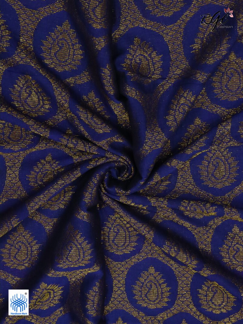 Navy Blue Paisly Organic Linen Jamdani Saree - Image 6