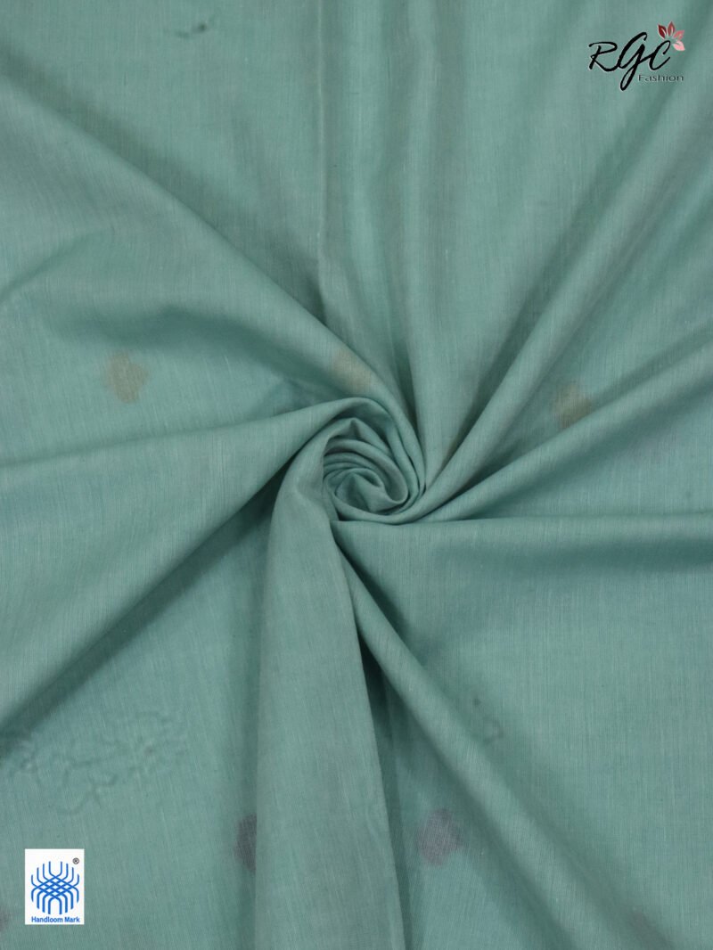 Mint Green Handloom Khadi Cotton Dhakai Jamdani Saree - Image 2