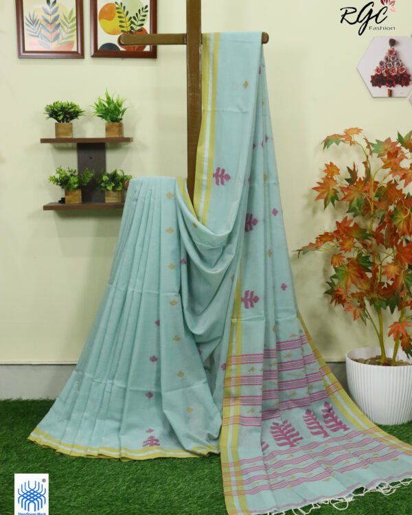 Mint Green Handloom Khadi Cotton Dhakai Jamdani Saree