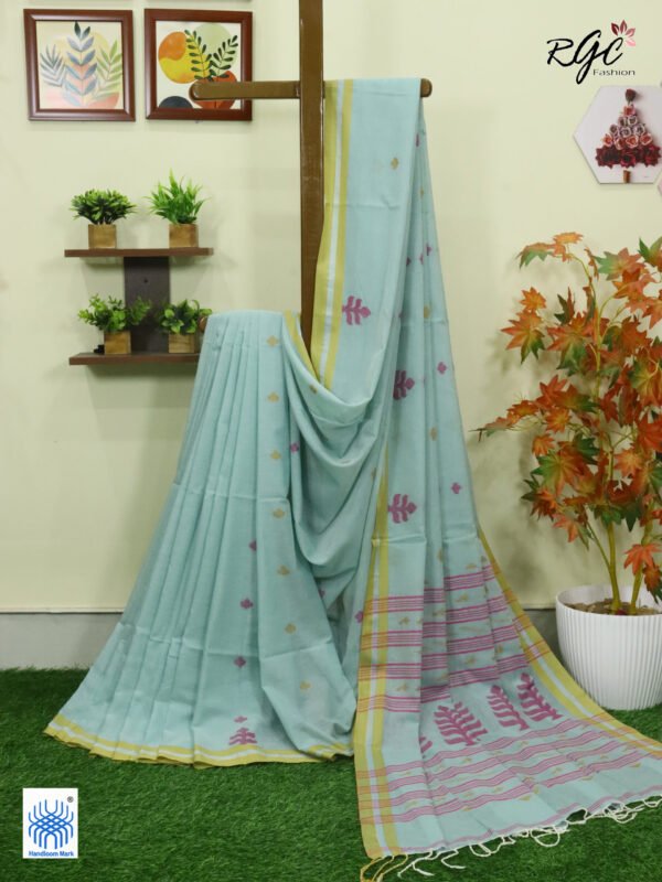 Mint Green Handloom Khadi Cotton Dhakai Jamdani Saree
