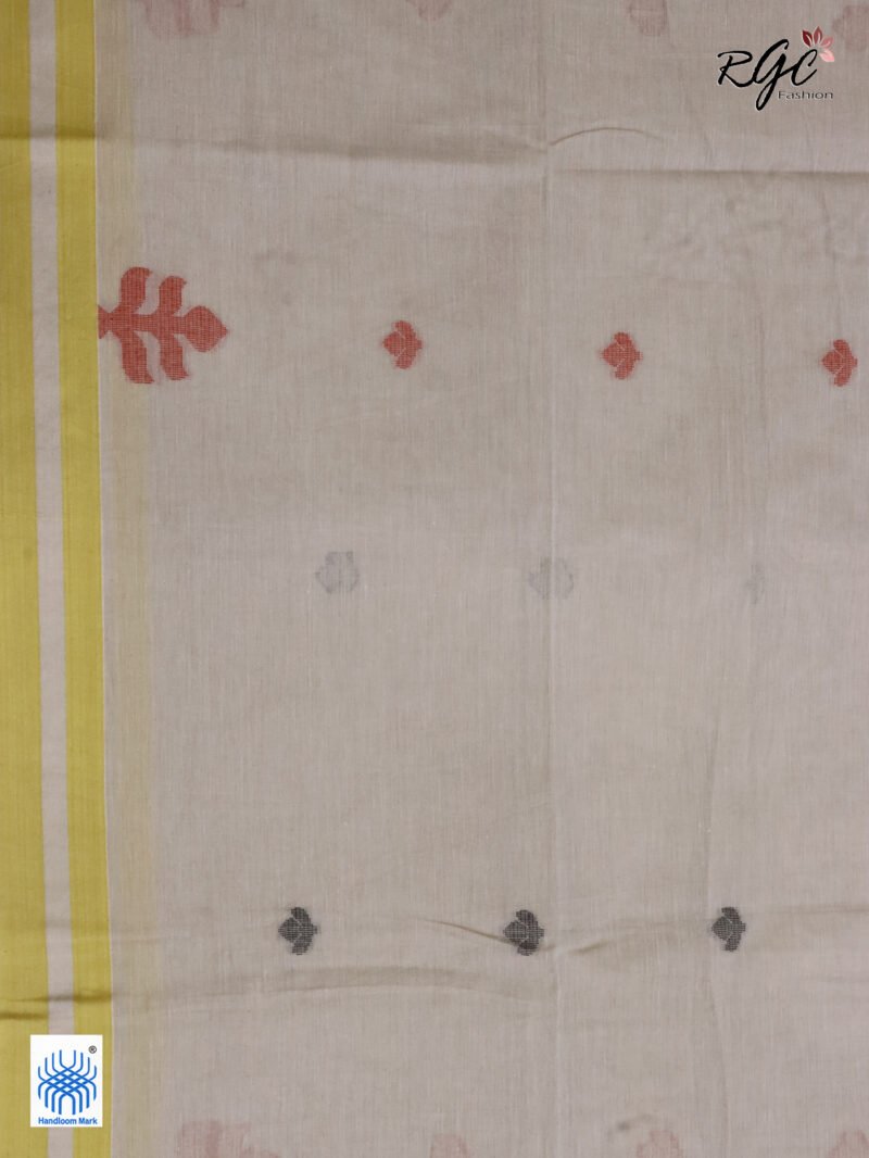 Biscuit Handloom Khadi Cotton Dhakai Jamdani Saree - Image 7