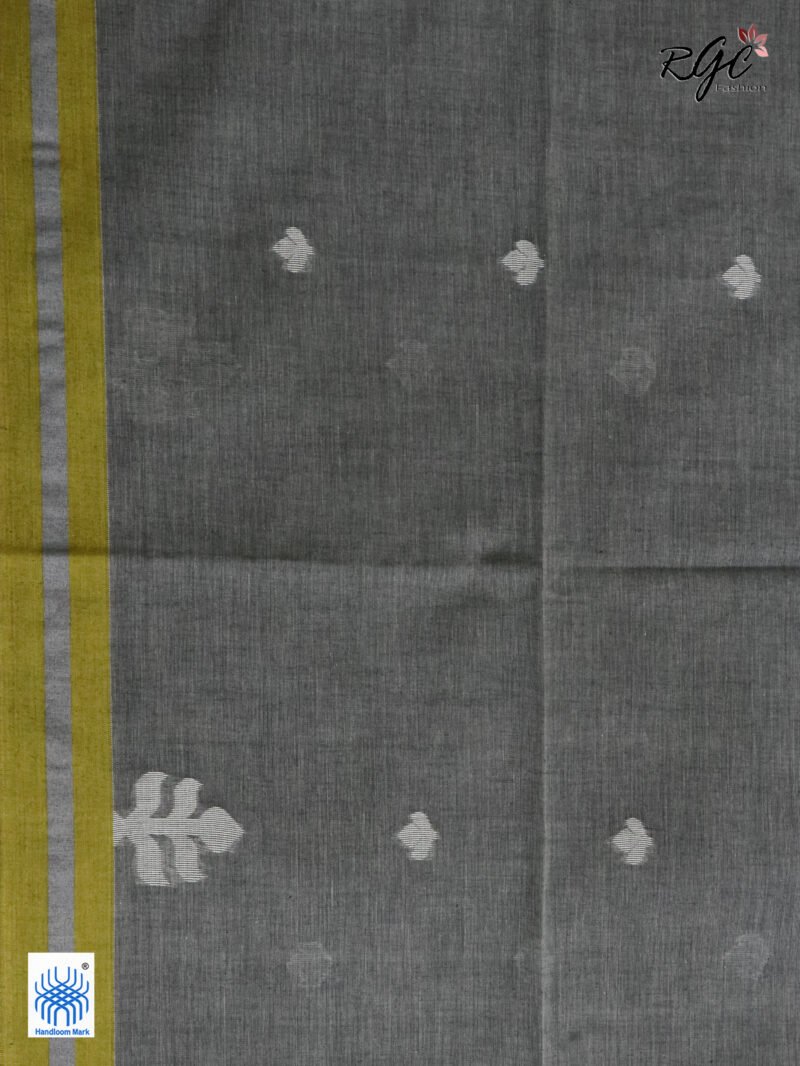 Charcole Handloom Khadi Cotton Dhakai Jamdani Saree - Image 7