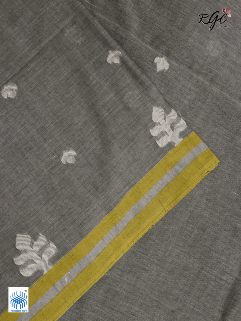 Charcole Handloom Khadi Cotton Dhakai Jamdani Saree - Image 6