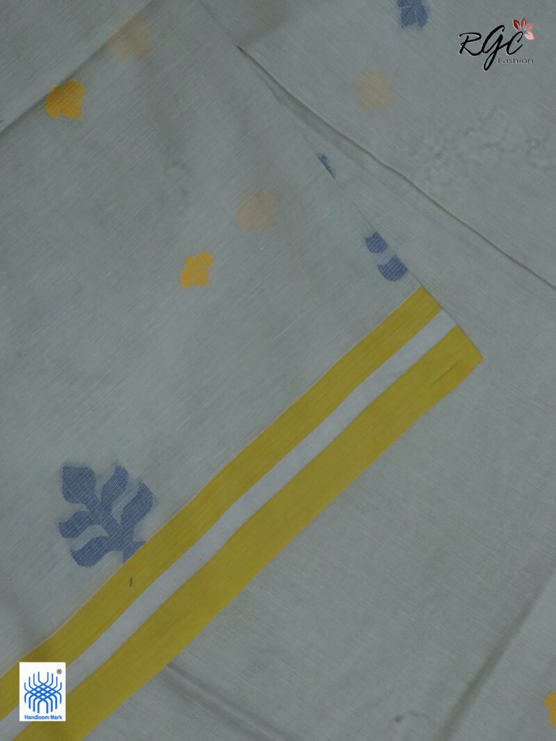 Honeydew Handloom Khadi Cotton Dhakai Jamdani Saree - Image 7