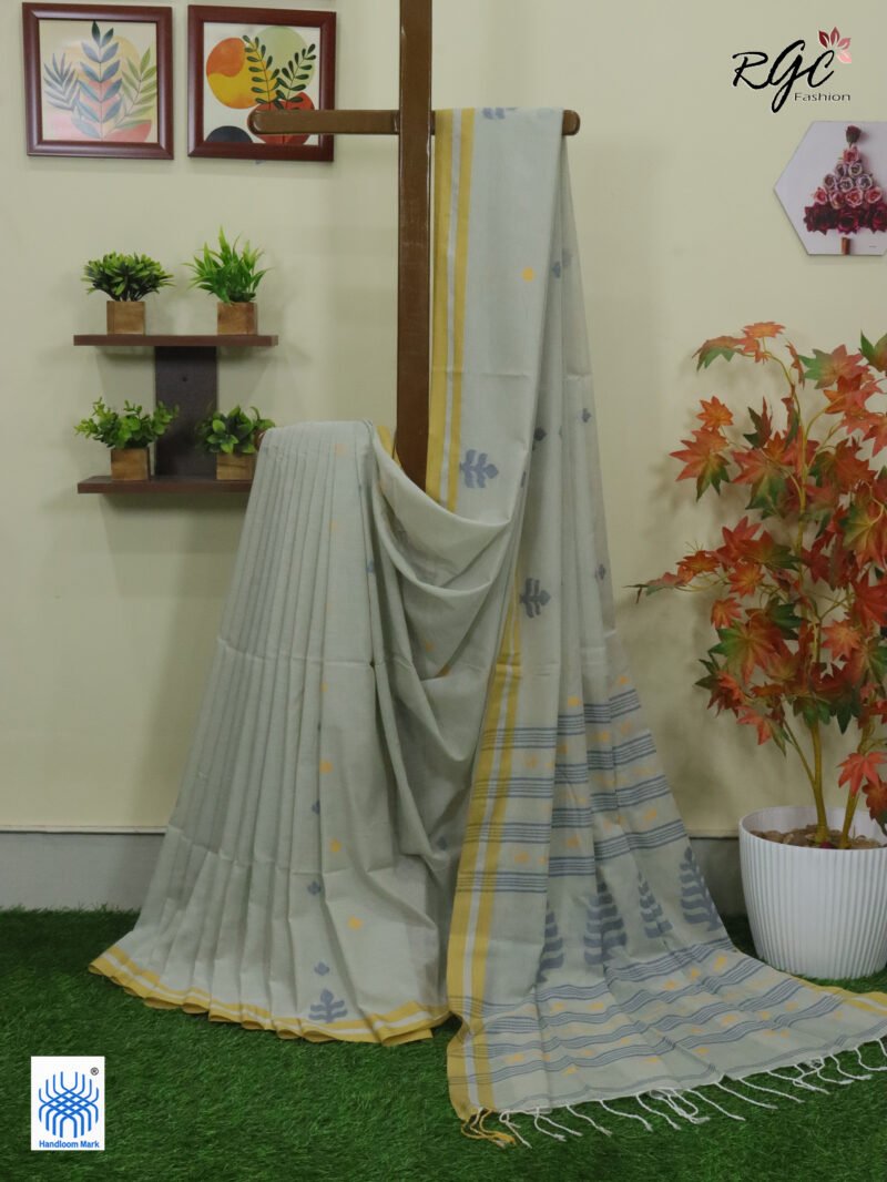 Honeydew Handloom Khadi Cotton Dhakai Jamdani Saree