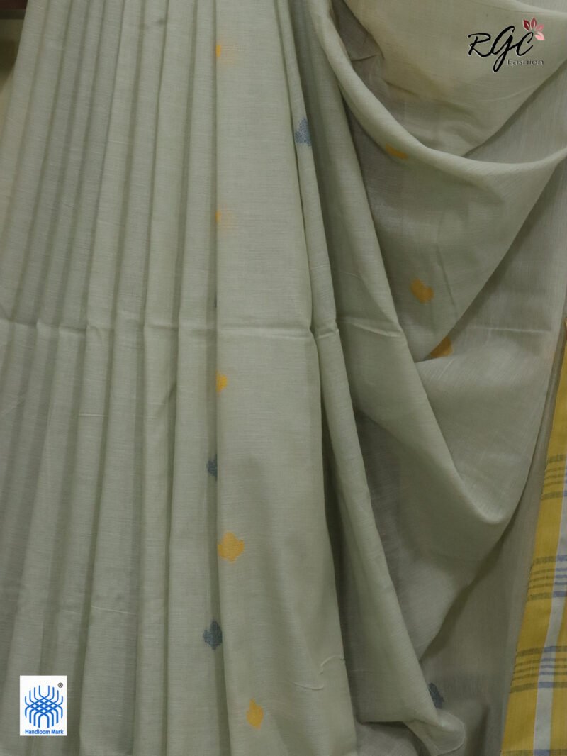 Honeydew Handloom Khadi Cotton Dhakai Jamdani Saree - Image 10