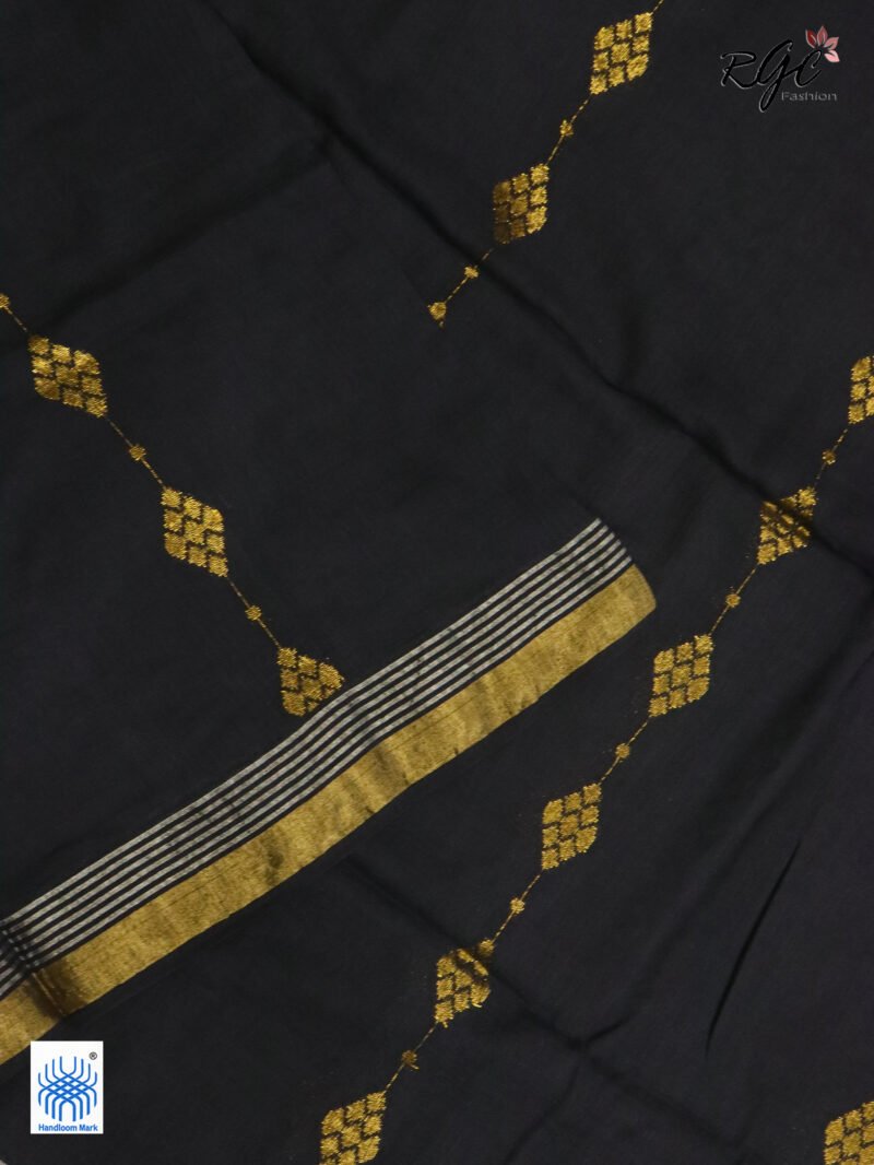 Black Pure Bengal Cotton Jamdani Saree - Image 5