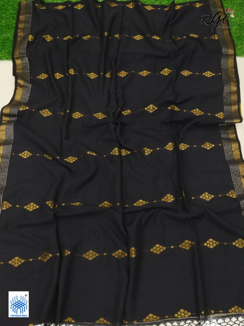 Black Pure Bengal Cotton Jamdani Saree - Image 3