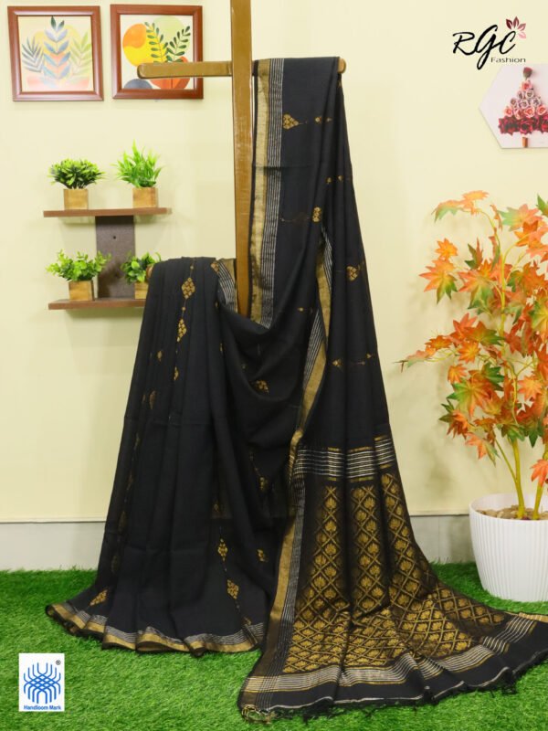 Black Pure Bengal Cotton Jamdani Saree