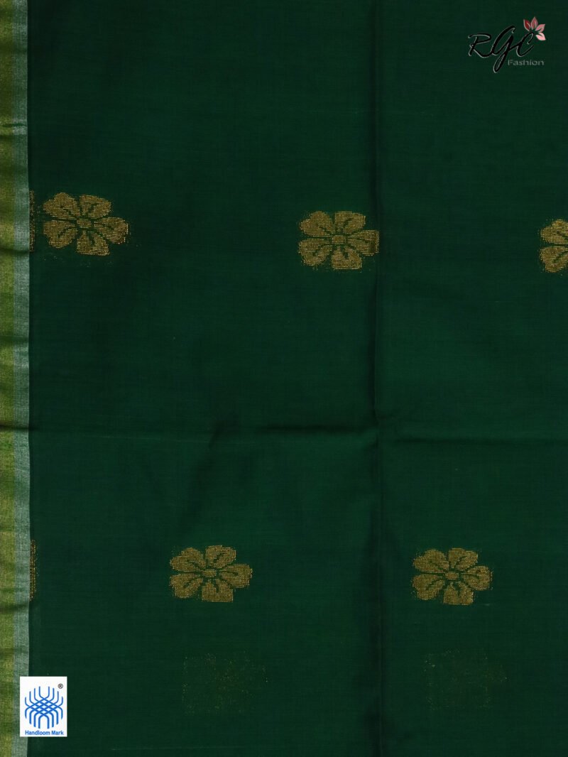 Bottle Green Pure Bengal Cotton Jamdani Saree - Image 10