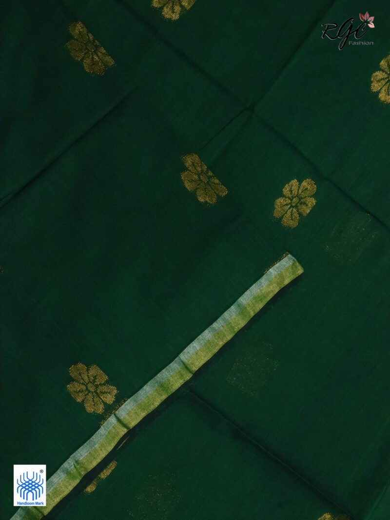 Bottle Green Pure Bengal Cotton Jamdani Saree - Image 9