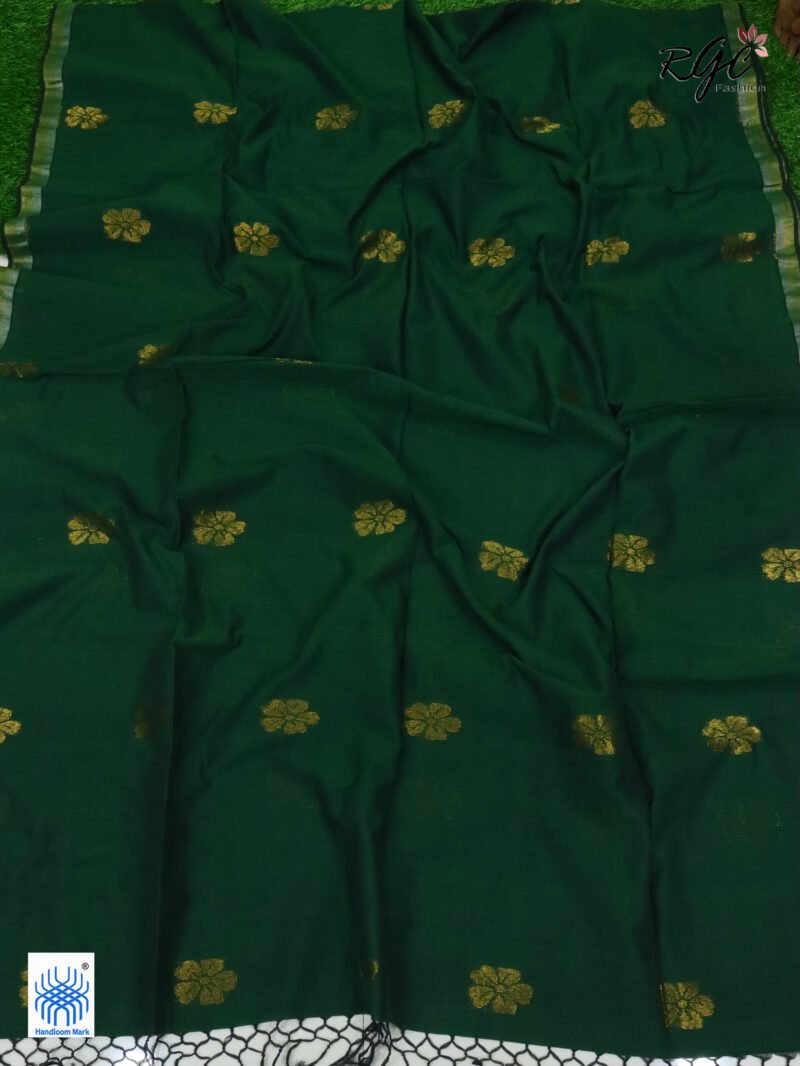 Bottle Green Pure Bengal Cotton Jamdani Saree - Image 7