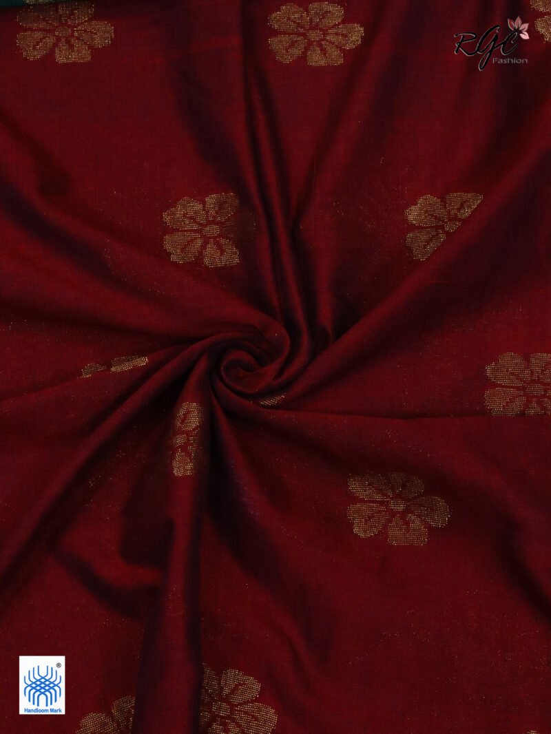 Bottle Green Pure Bengal Cotton Jamdani Saree - Image 6