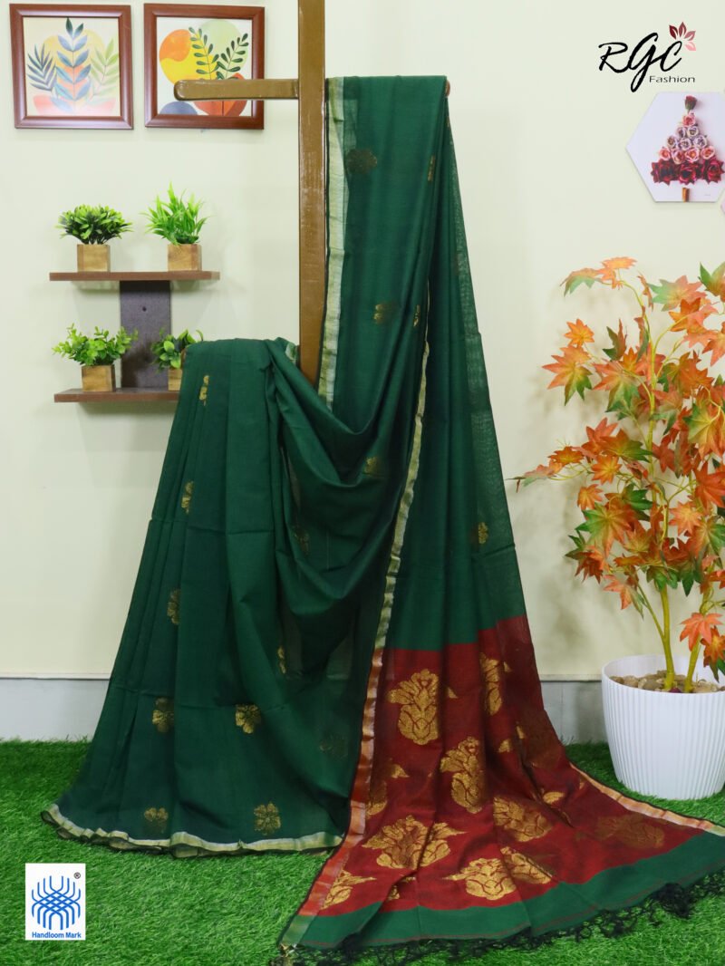 Bottle Green Pure Bengal Cotton Jamdani Saree