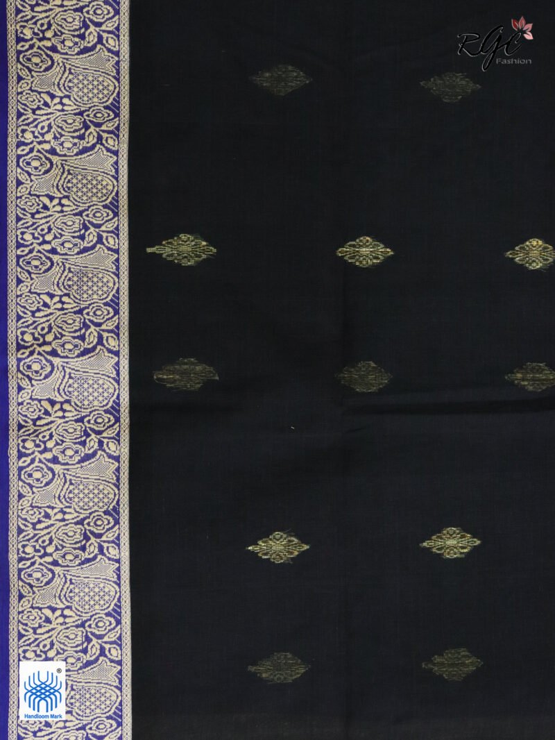 Black Pure Bengal Cotton Naksha Paar Jamdani Saree - Image 7