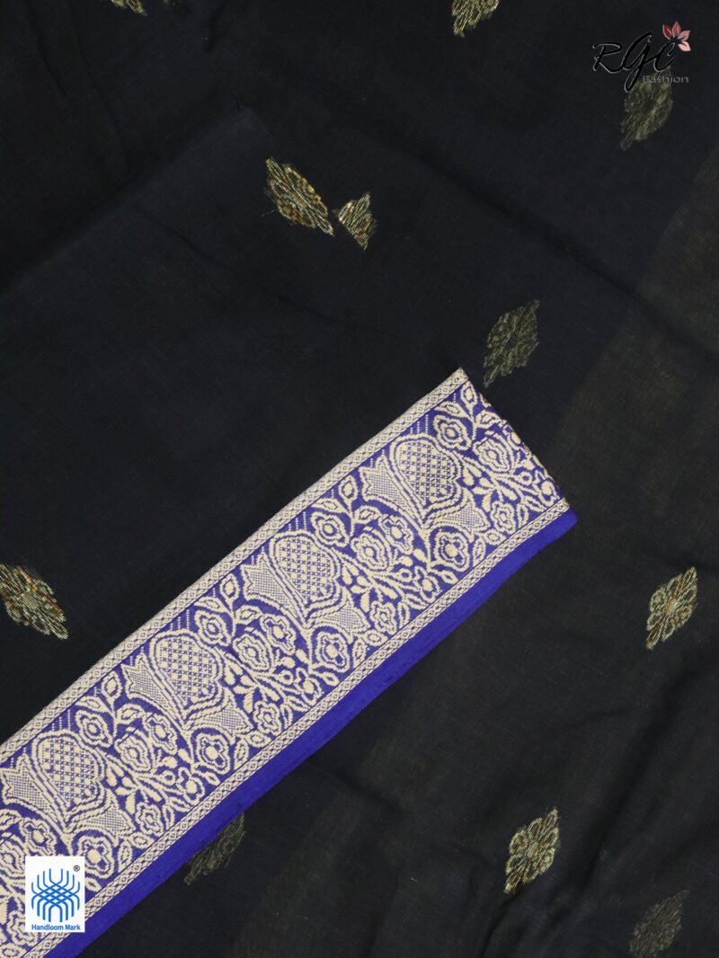 Black Pure Bengal Cotton Naksha Paar Jamdani Saree - Image 6