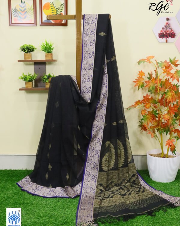 Black Pure Bengal Cotton Naksha Paar Jamdani Saree