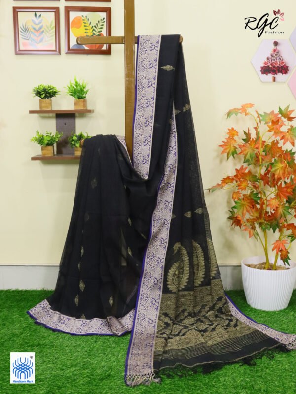 Black Pure Bengal Cotton Naksha Paar Jamdani Saree
