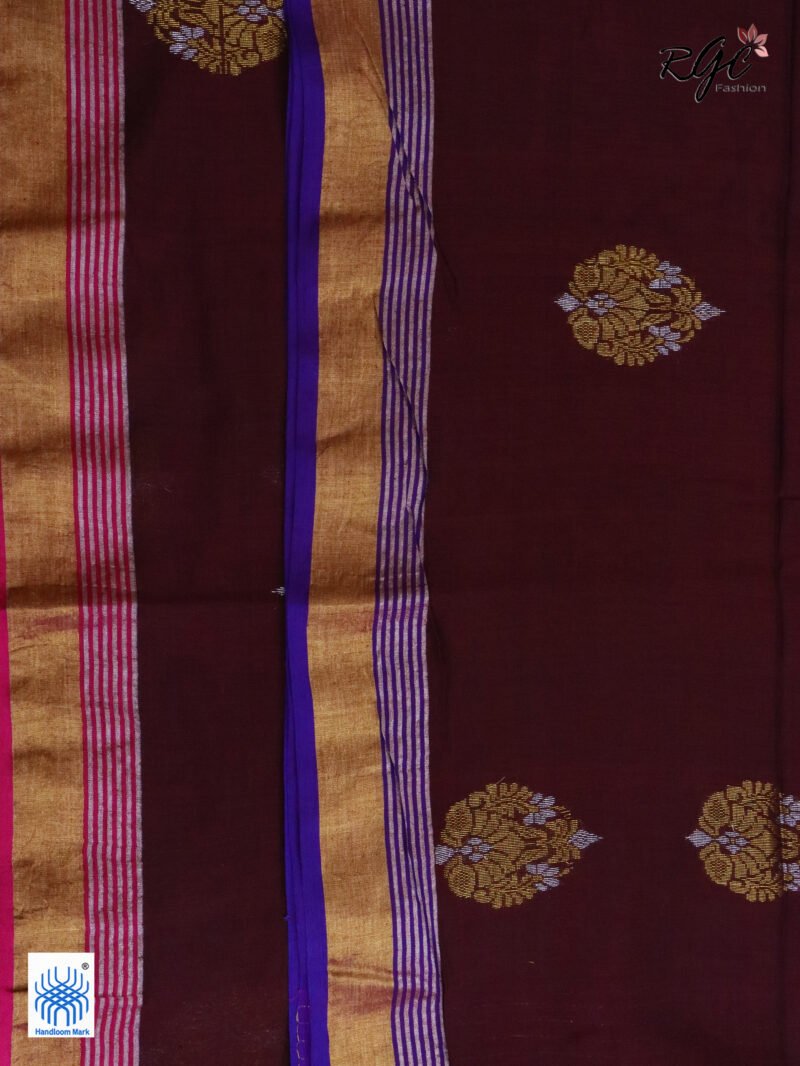 Maroon Pure Bengal Cotton Zari Benarasi Saree - Image 7