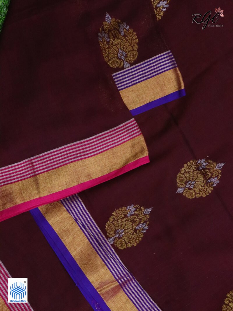 Maroon Pure Bengal Cotton Zari Benarasi Saree - Image 6
