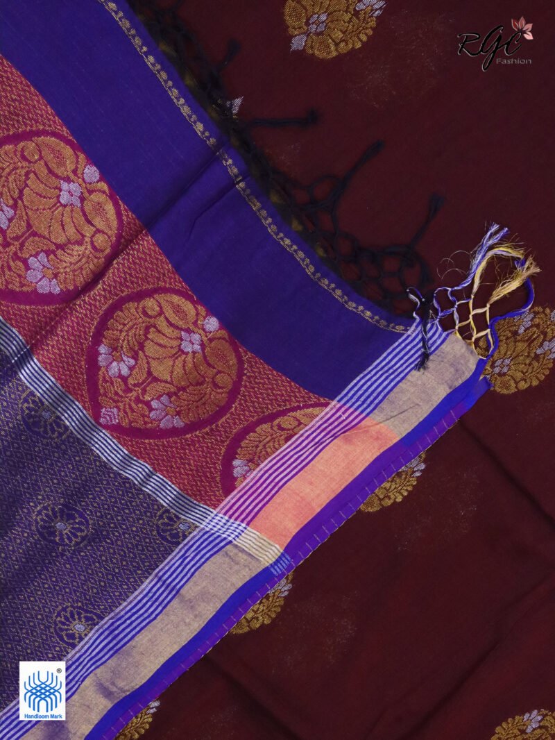 Maroon Pure Bengal Cotton Zari Benarasi Saree - Image 5