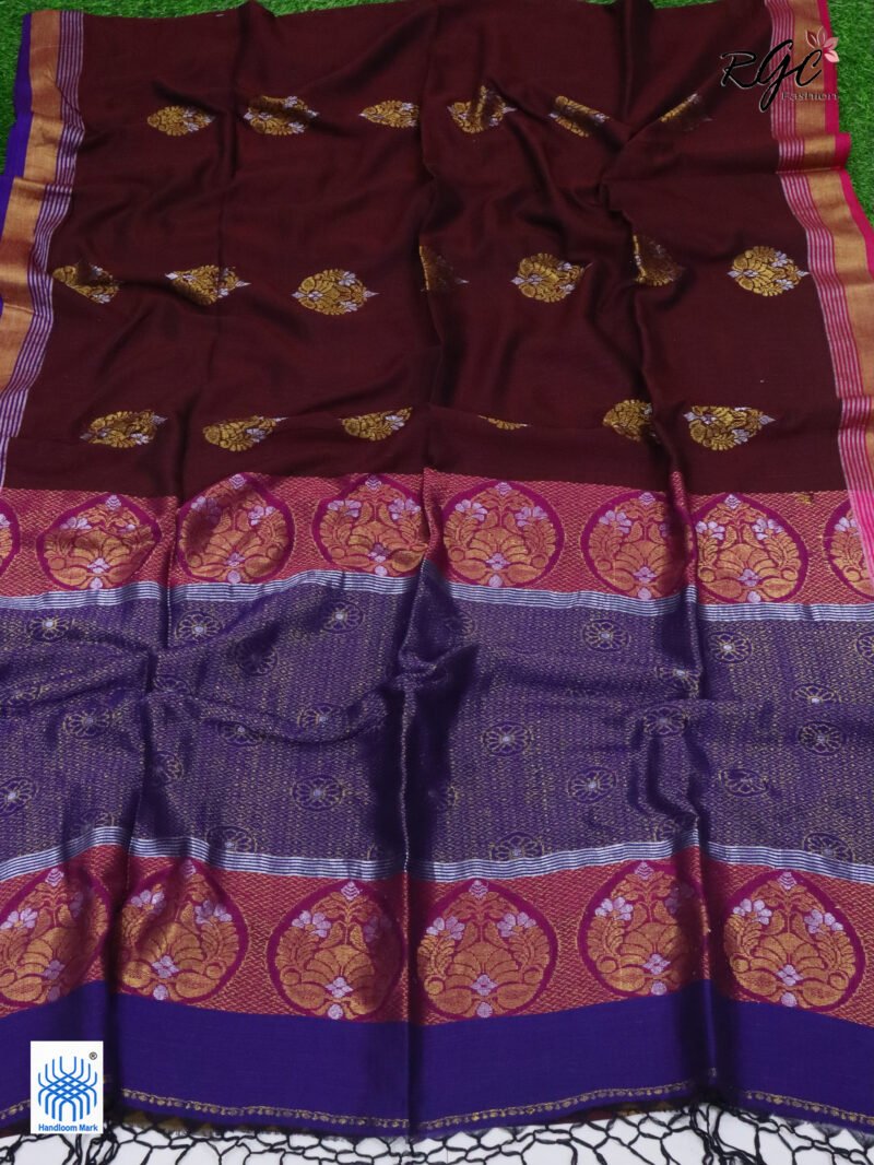 Maroon Pure Bengal Cotton Zari Benarasi Saree - Image 2