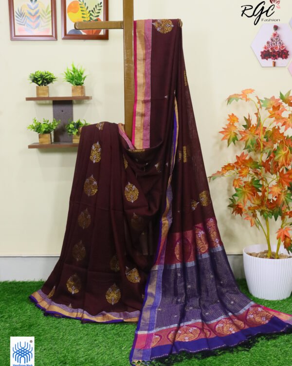 Maroon Pure Bengal Cotton Zari Benarasi Saree
