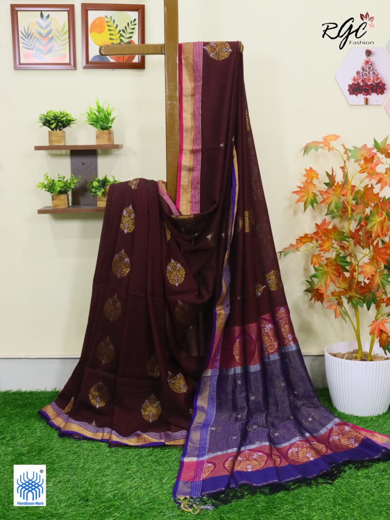 Maroon Pure Bengal Cotton Zari Benarasi Saree