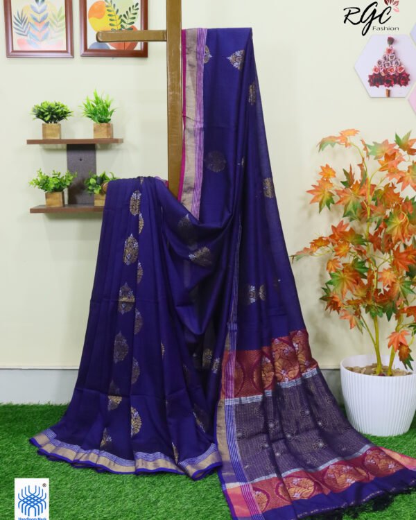 Navy Blue Pure Bengal Cotton Zari Benarasi Saree