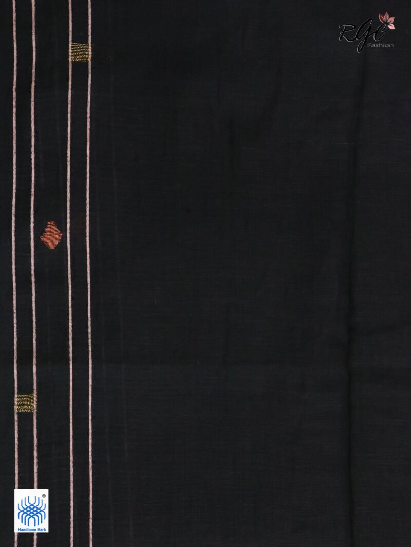 Black Pure Cotton Jamdani Saree - Image 10