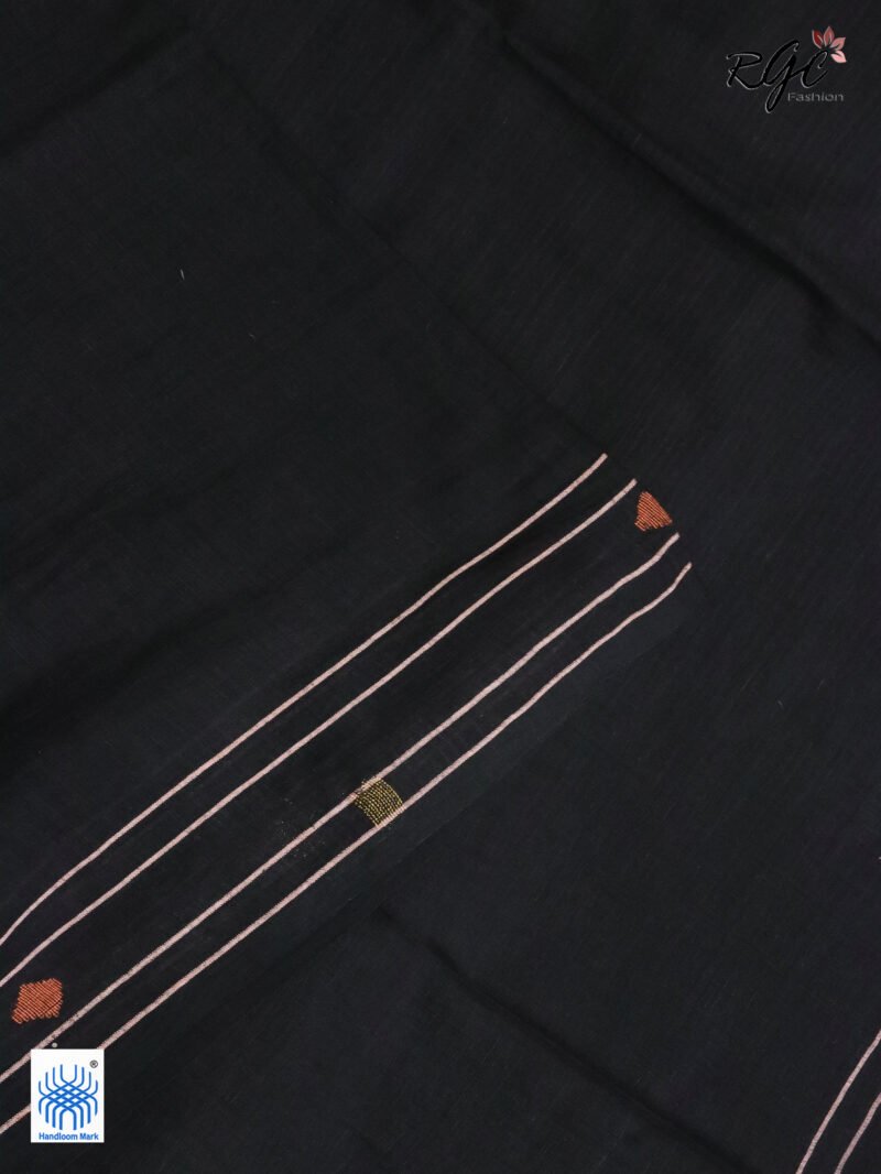 Black Pure Cotton Jamdani Saree - Image 9