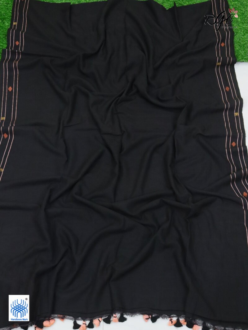 Black Pure Cotton Jamdani Saree - Image 5