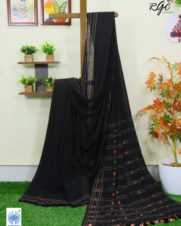 Black Pure Cotton Jamdani Saree