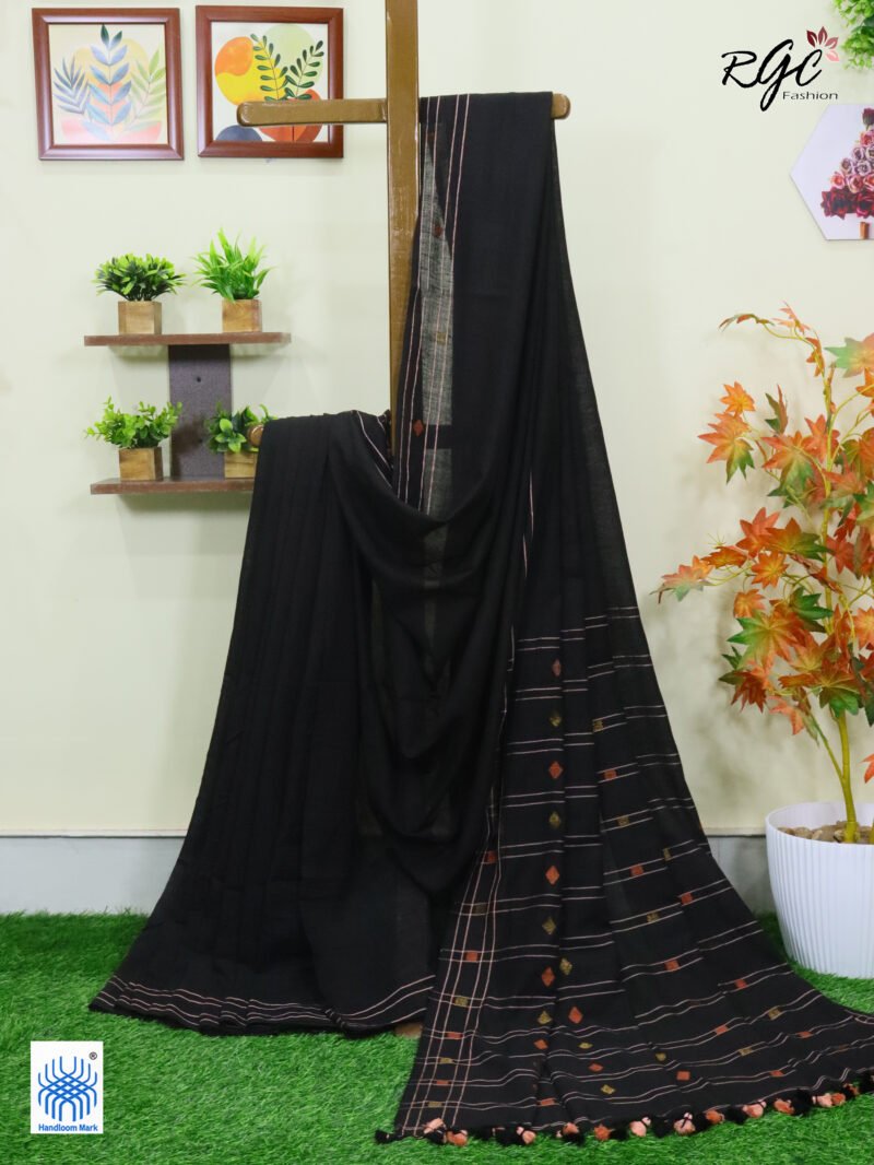 Black Pure Cotton Jamdani Saree