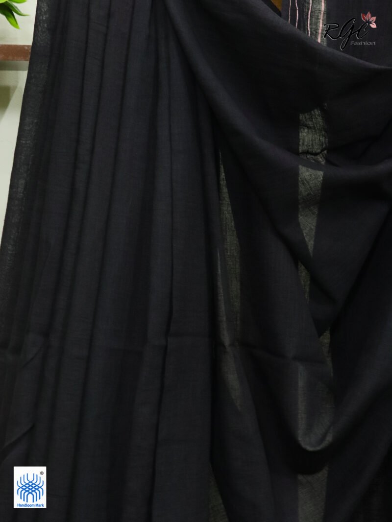 Black Pure Cotton Jamdani Saree - Image 3