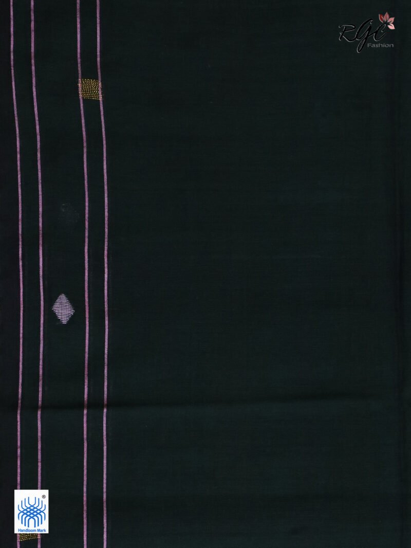 Blackish Bottle Green Pure Cotton Jamdani Saree - Image 10