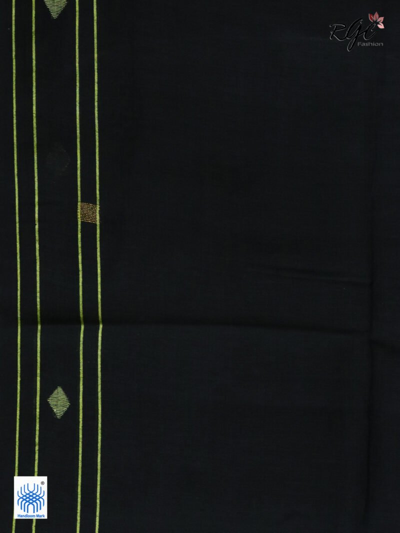 Yellow Black Pure Cotton Jamdani Saree - Image 10