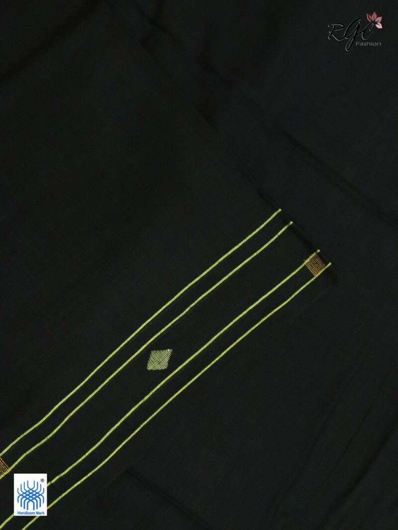 Yellow Black Pure Cotton Jamdani Saree - Image 9