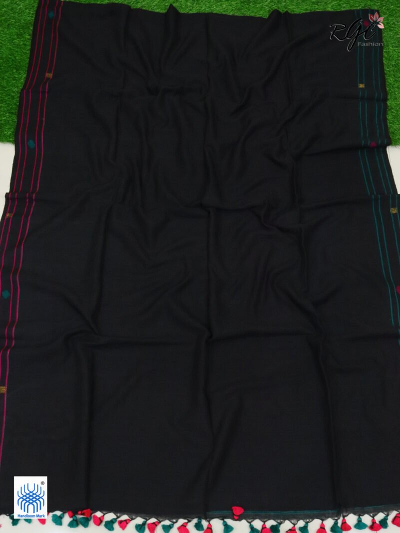 Zade Black Pure Cotton Jamdani Saree - Image 7